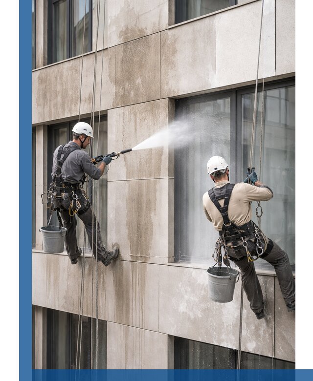 Послестроительная мойка фасада промышленным альпинизмом в Ртищеве