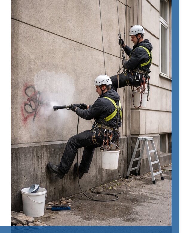 Удаление граффити с фасада в Ртищеве от 4597 р. | ВЫСОТНИК-Ртщ