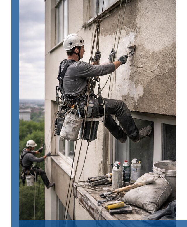 Косметический ремонт фасада зданий в Ртищеве промышленными альпинистами