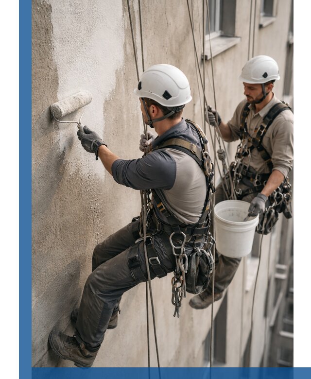 Грунтовка фасада на высоте в Ртищеве промышленными альпинистами