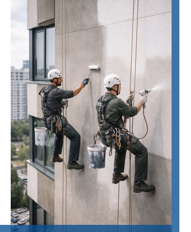 Покраска фасада альпинистами в Ртищеве от 306 р. | ВЫСОТНИК-Ртщ