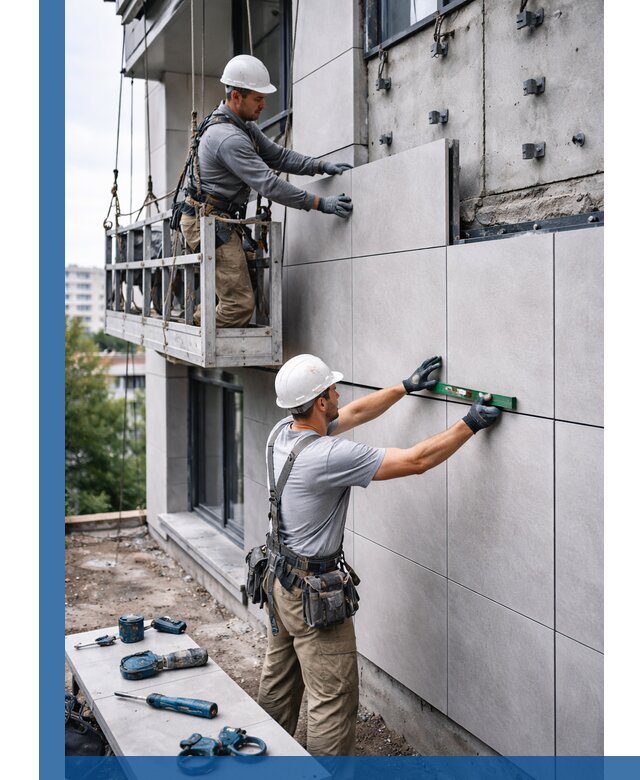 Монтаж керамогранита на фасад в Ртищеве под ключ с гарантией качества