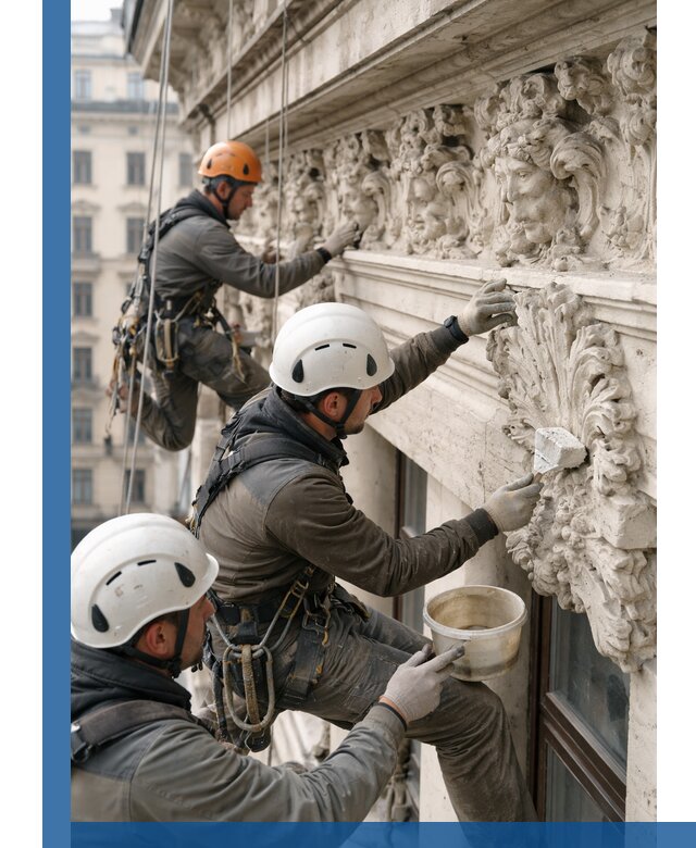 Реставрация фасадной лепнины с высотными работами в Ртищеве