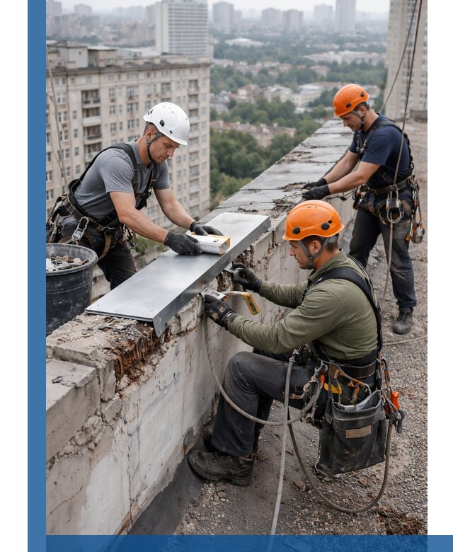 Ремонт парапета на кровле в Ртищеве, высотные работы с гарантией