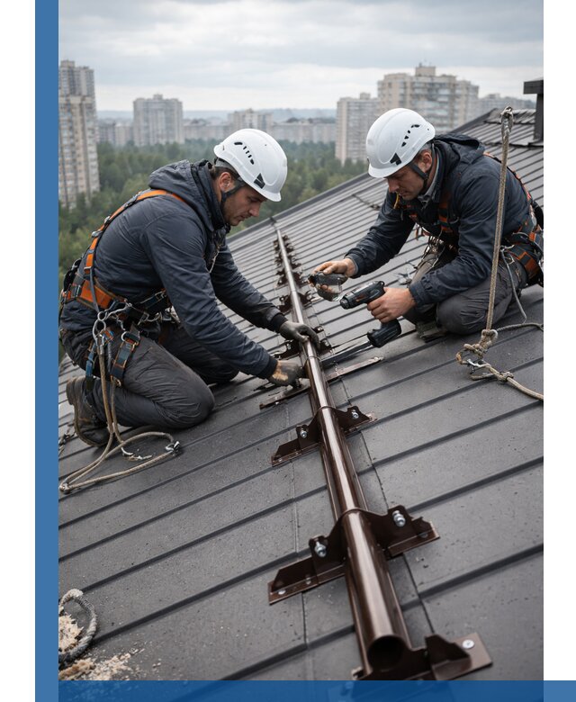 Монтаж снегозадержателей на кровле зданий в Ртищеве под ключ