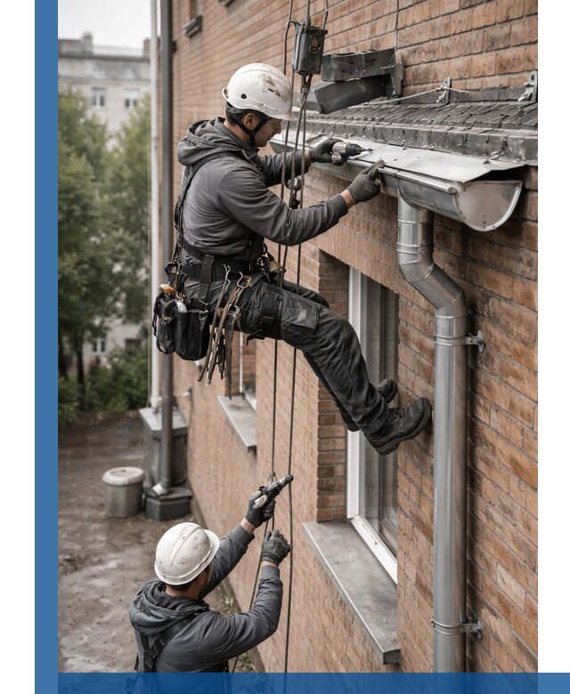 Монтаж водосточной системы на здании в Ртищеве под ключ