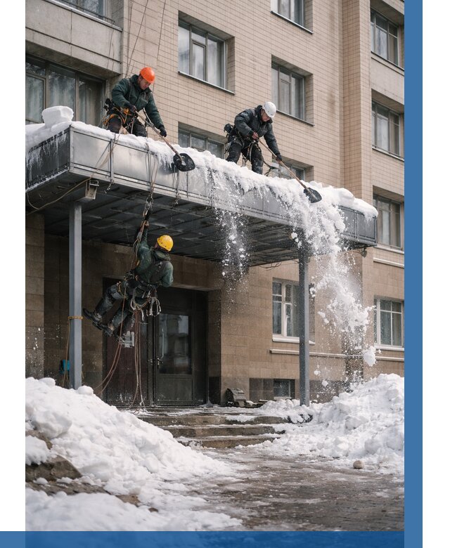 Очистка козырьков от снега в Ртищеве от 3575 р. | ВЫСОТНИК-Ртщ