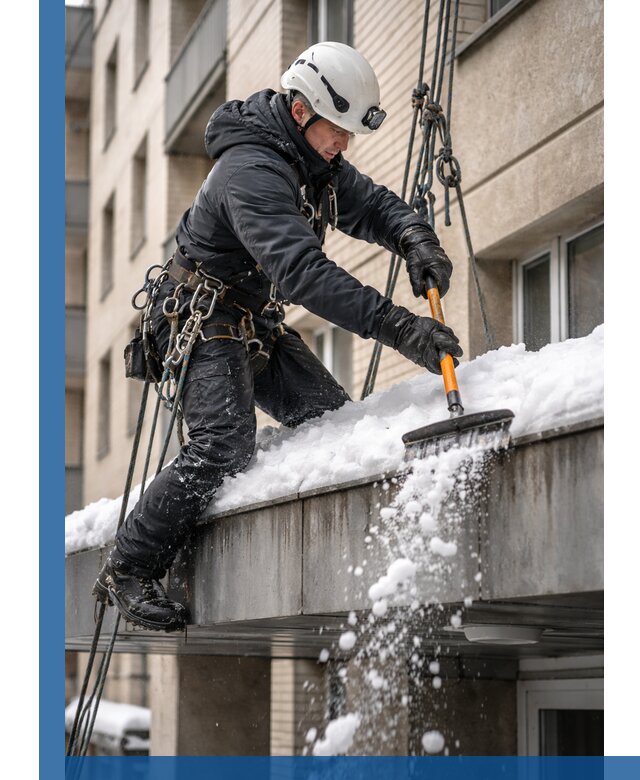 Очистка козырьков от снега в Ртищеве круглогодично безопасно