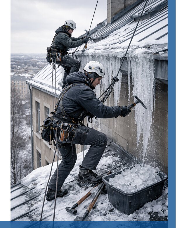 Удаление наледи с кровли в Ртищеве от 5618 р. | ВЫСОТНИК-Ртщ