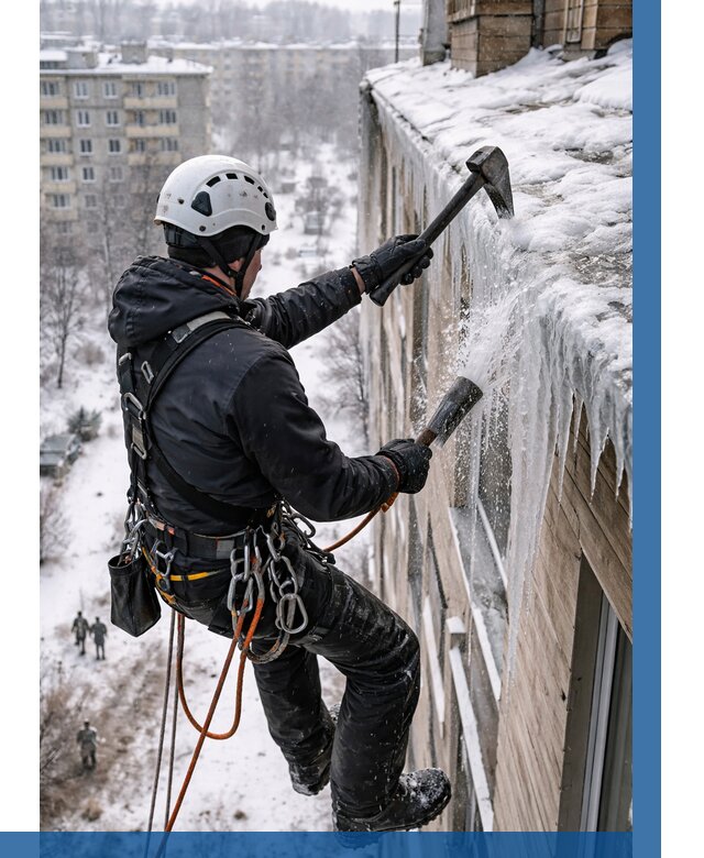 Сбивание сосулек с крыши в Ртищеве по цене от 4597 р. | ВЫСОТНИК-Ртщ