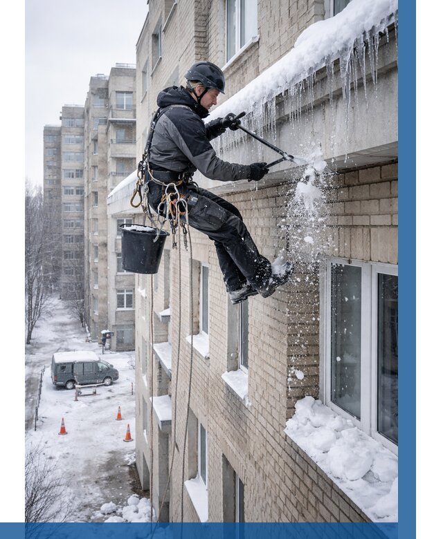 Удаление наледи с карнизов в Ртищеве от 358 р. | ВЫСОТНИК-Ртщ