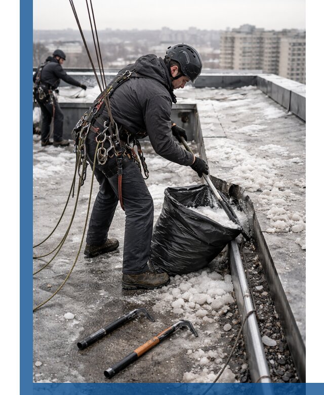 Аварийная очистка кровли в Ртищеве от промальпинистов