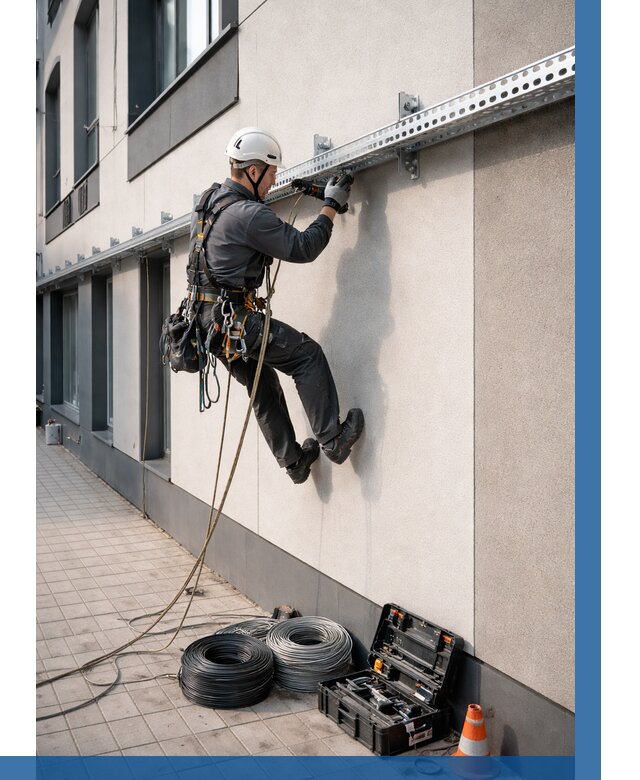 Монтаж кабельных лотков на фасаде в Ртищеве от 1226 р. | ВЫСОТНИК-Ртщ