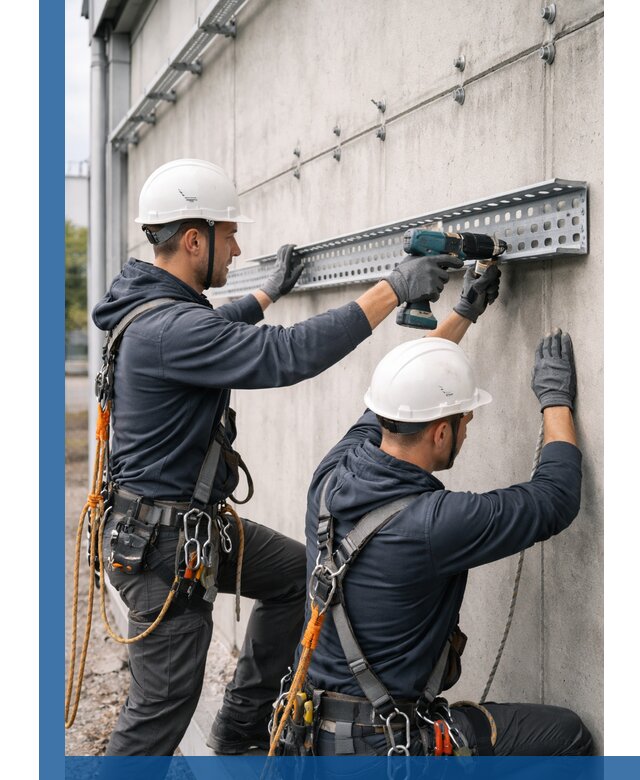 Монтаж кабельных лотков на фасаде зданий в Ртищеве с гарантией