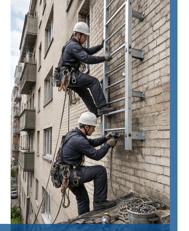 Монтаж пожарной лестницы в Ртищеве от 25538 р заказать у ВЫСОТНИК-Ртщ