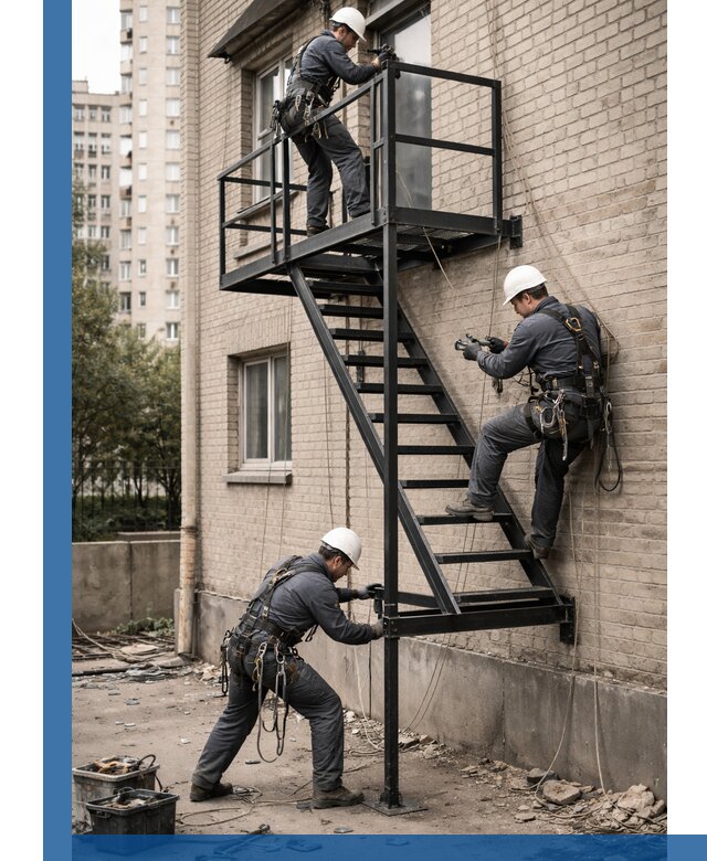 Монтаж пожарной лестницы в Ртищеве, установка и крепление