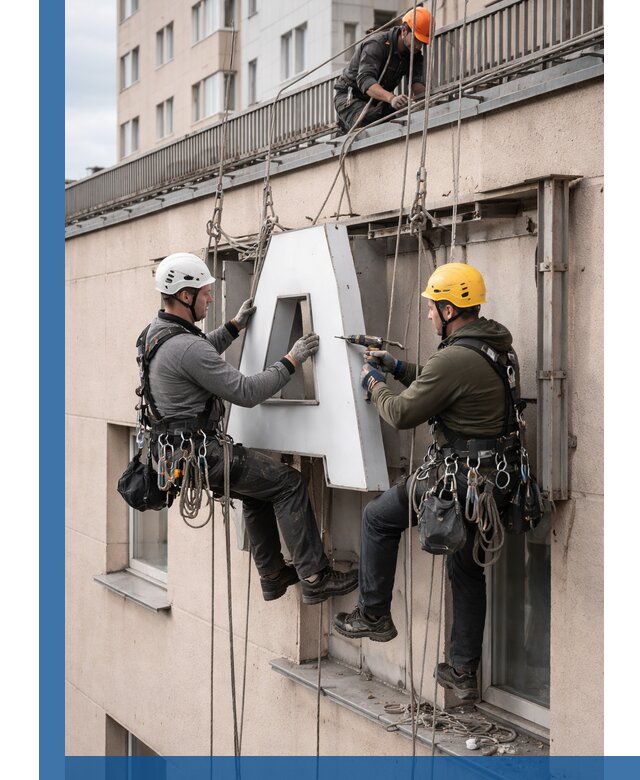 Ремонт и восстановление наружных вывесок на высоте в Ртищеве