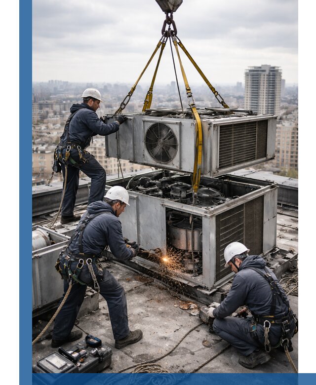 Демонтаж крышной установки в Ртищеве любой сложности