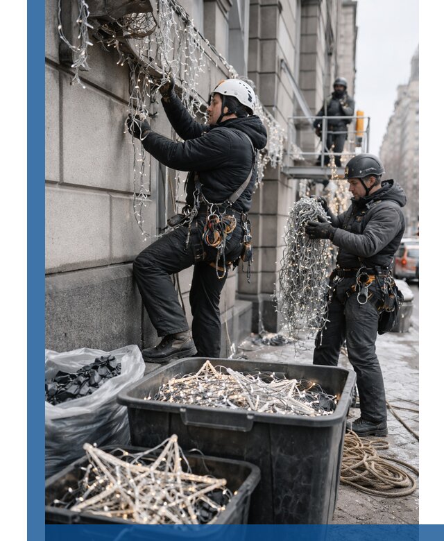 Демонтаж новогоднего оформления и гирлянд в Ртищеве