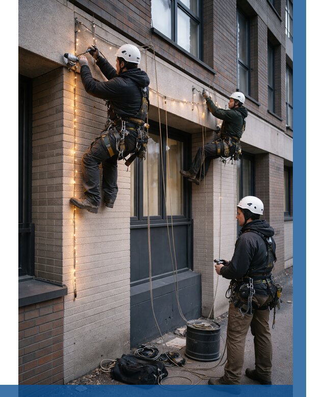 Монтаж гирлянд на фасаде в Ртищеве от 3575 р. | ВЫСОТНИК-Ртщ