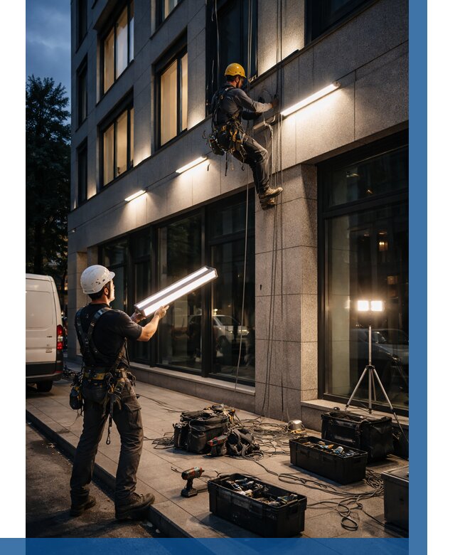 Монтаж архитектурной подсветки здания в Ртищеве от 2554 р.|ВЫСОТНИК-Ртщ