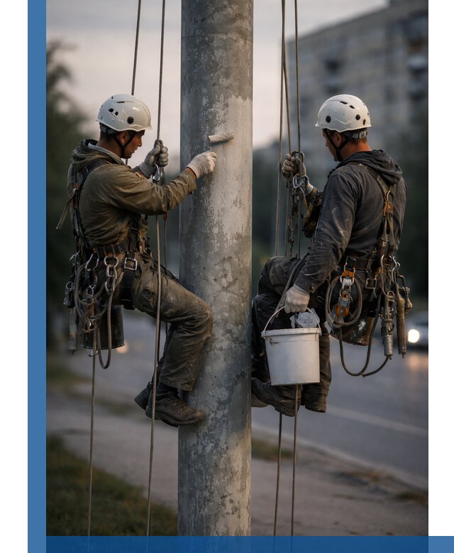 Покраска опор освещения и антикоррозийная защита в Ртищеве