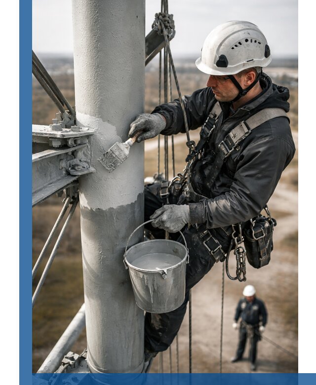 Покраска мачт связи в Ртищеве промышленными альпинистами