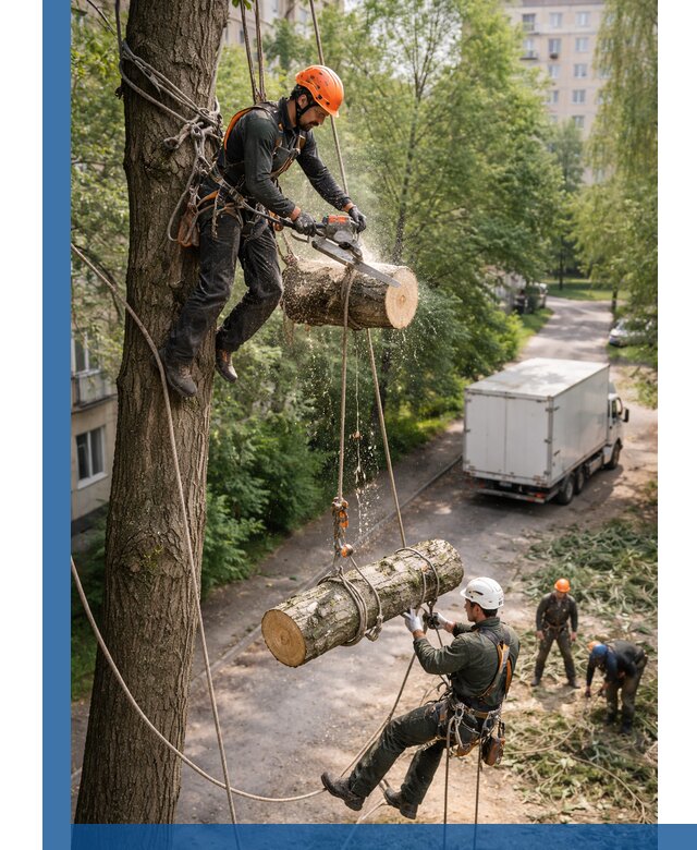 Спил деревьев альпинистами в Ртищеве, безопасно и без повреждений