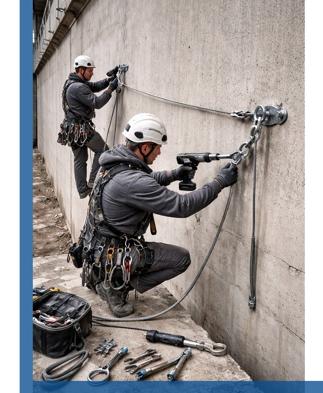 Монтаж анкерных линий высотной безопасности в Ртищеве